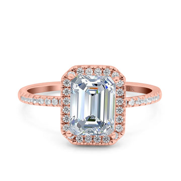 14K Rose Gold Emerald Cut Art Deco Bridal Wedding Engagement Ring Simulated CZ Size-7